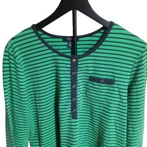 Chaps Womens XL Green Navy Blue Striped Preppy Top Cotton Knit Shirt